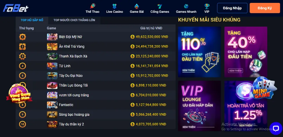 Hoàn trả thể thao và casino vb777